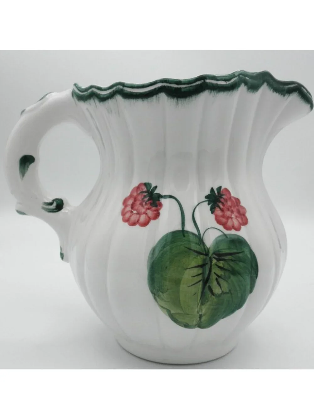 Italian Pottery Creamer Hand Painted Raspberries  Ribbed Ceramic Well Made